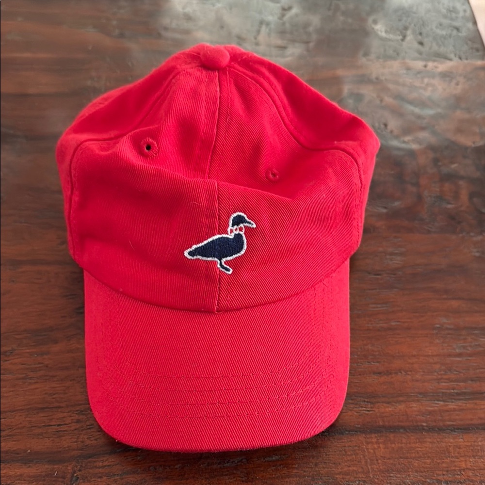 Red Kids Hat with Embroidered Duck